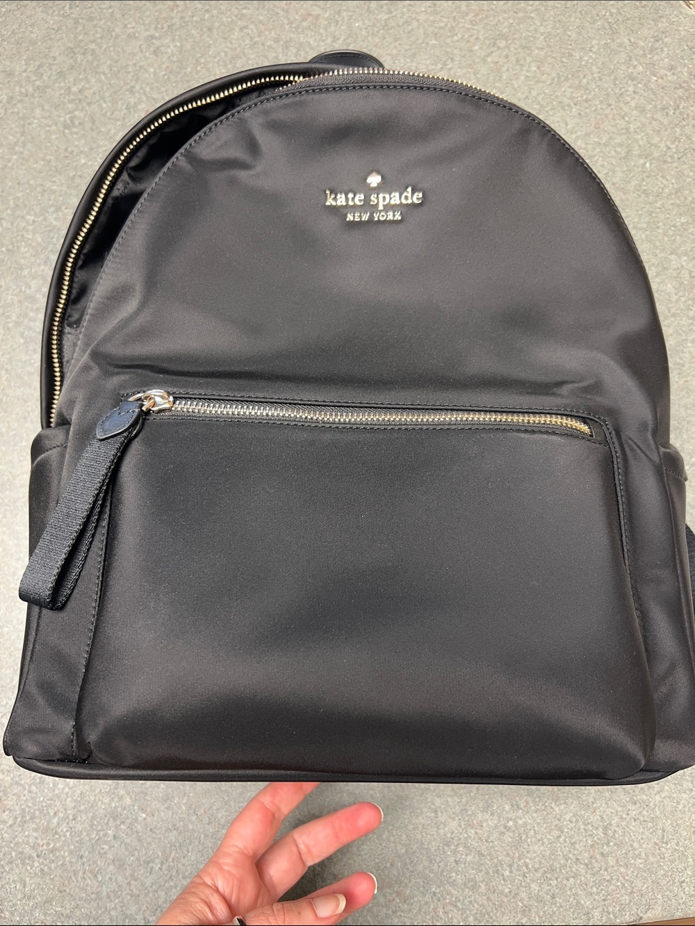 NWT kate spade Black Nylon Zip-Front Backpack with Gold Accents